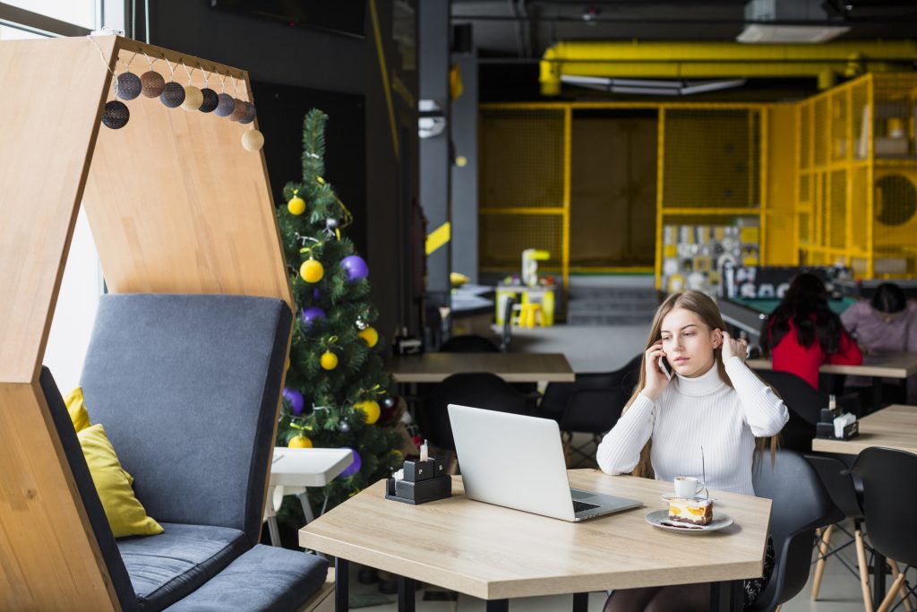 portrait modern woman working with laptop